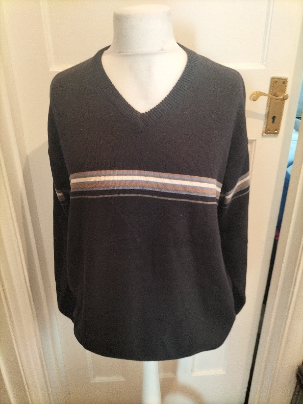 Mens Angelo Litrico Size XL Black And Khaki Long Sleeved Pullover Jumper