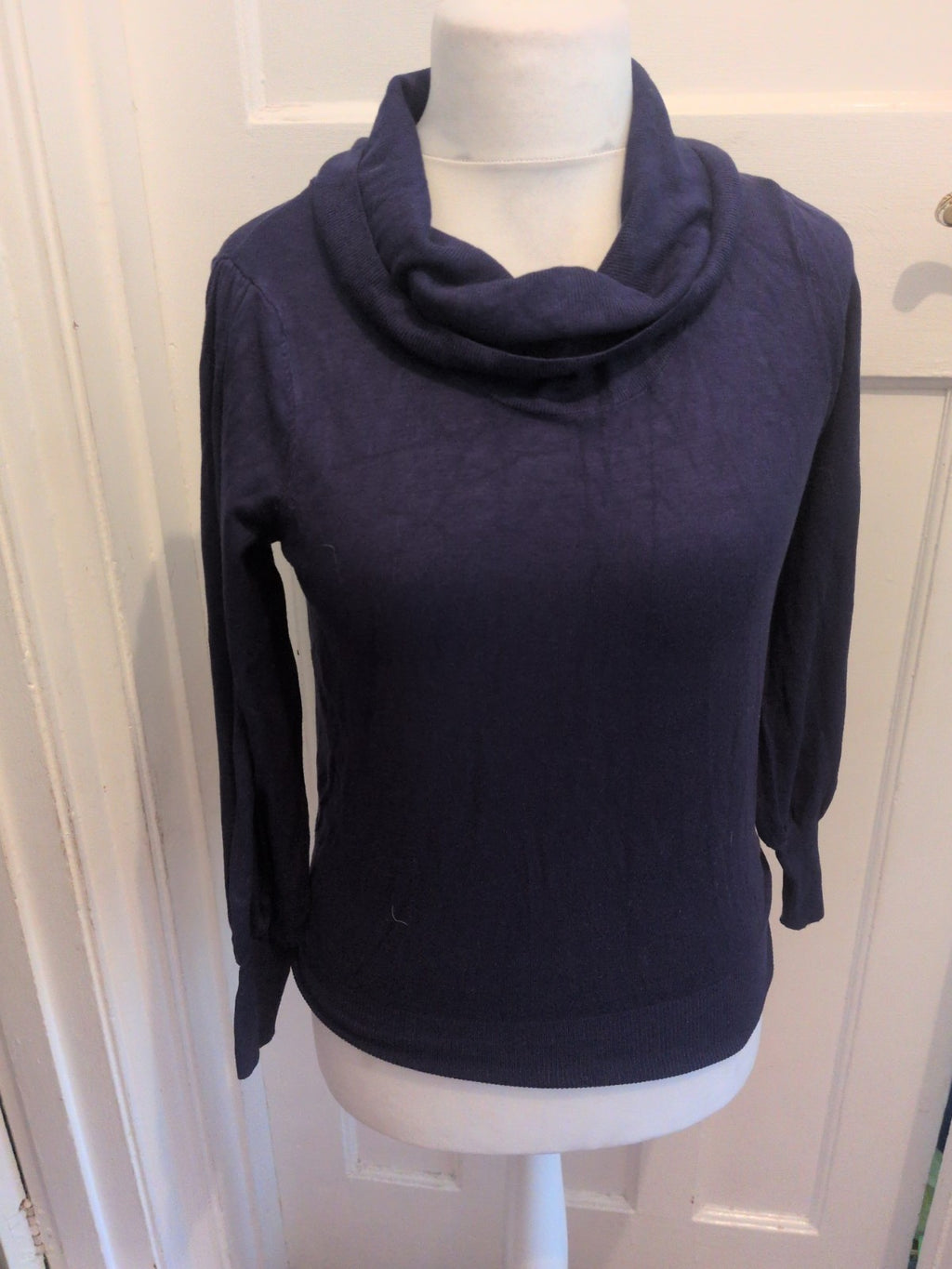 Marks And Spencer 14 Navy Roll High Neck Long Sleeve Jumper