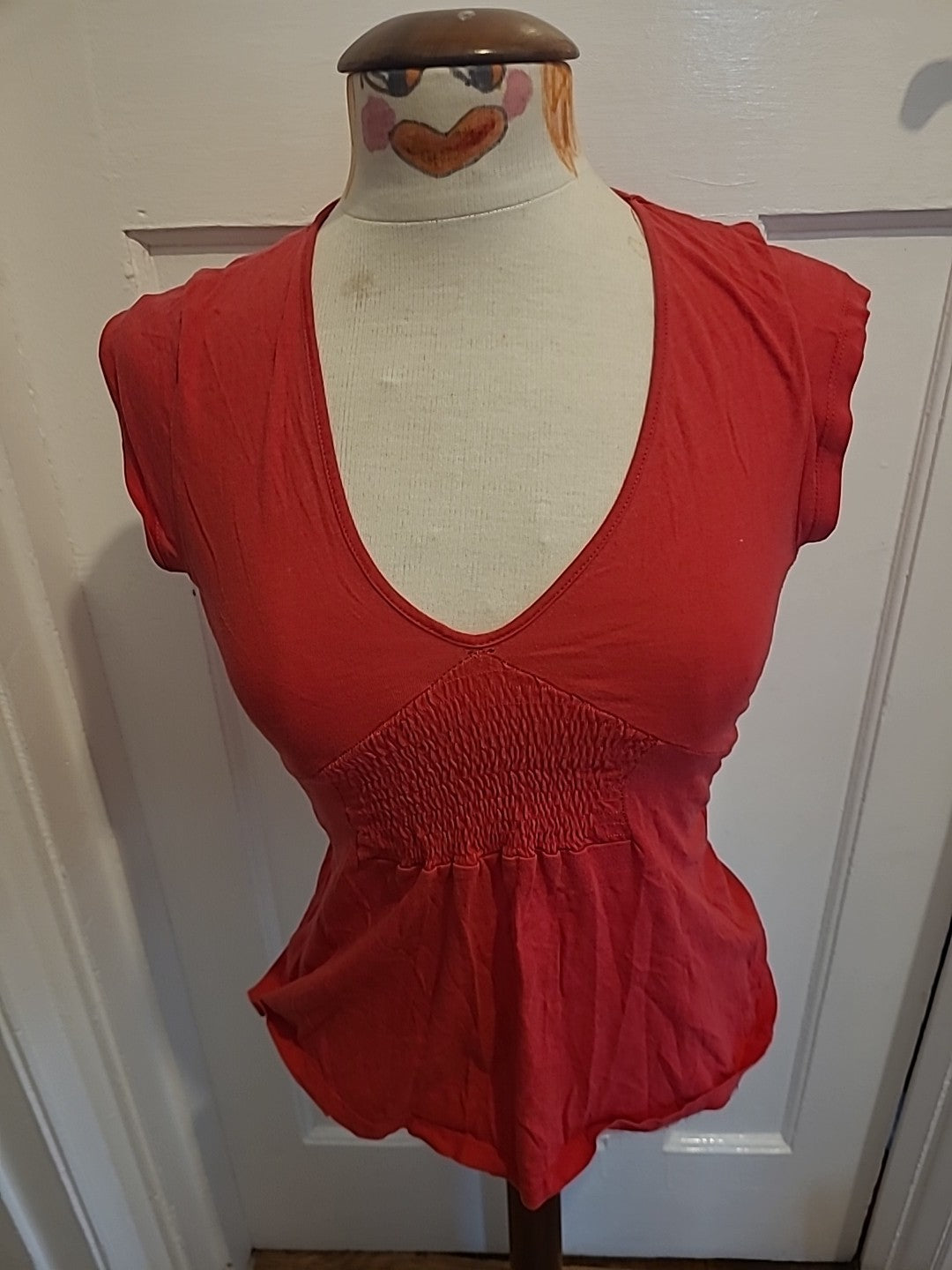 Ladies Zara Size M Red Short Sleeved V Neck Blouse