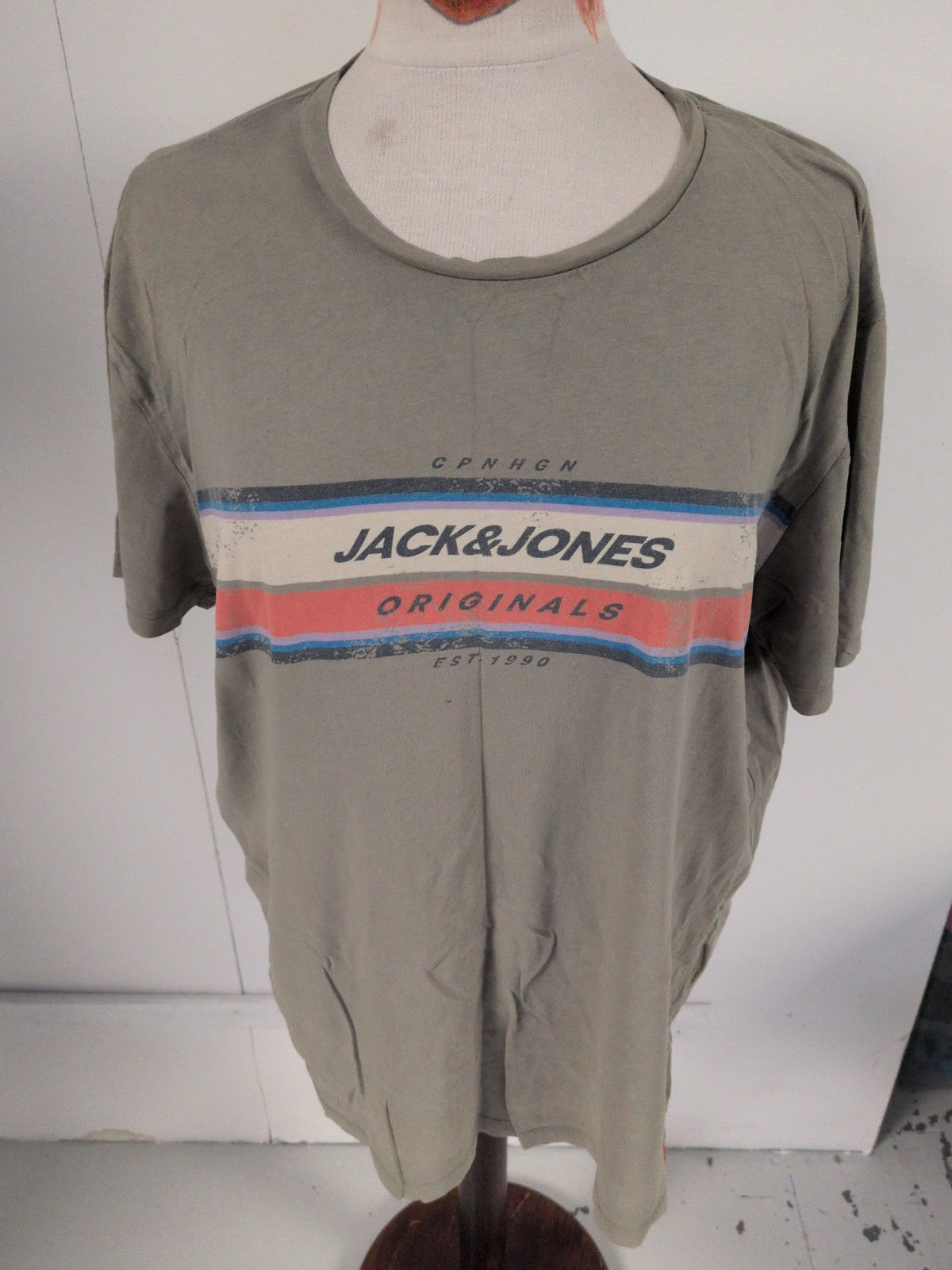 Jack & Jones XXL Green Print Short Sleeve T-shirt Small Mark On Front Faint