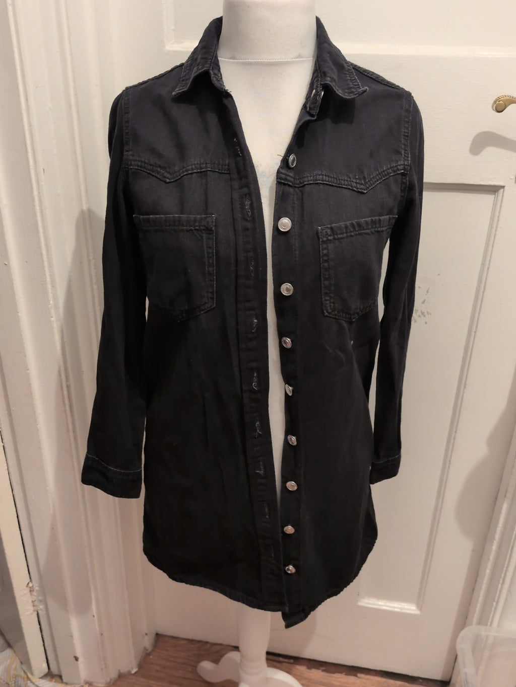 Denim&Co 6 Black Long Sleeve Buttoned Shirt Dress