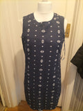 Ladies Peacocks Size 14 Navy With White Patterned Sleeveless Dress