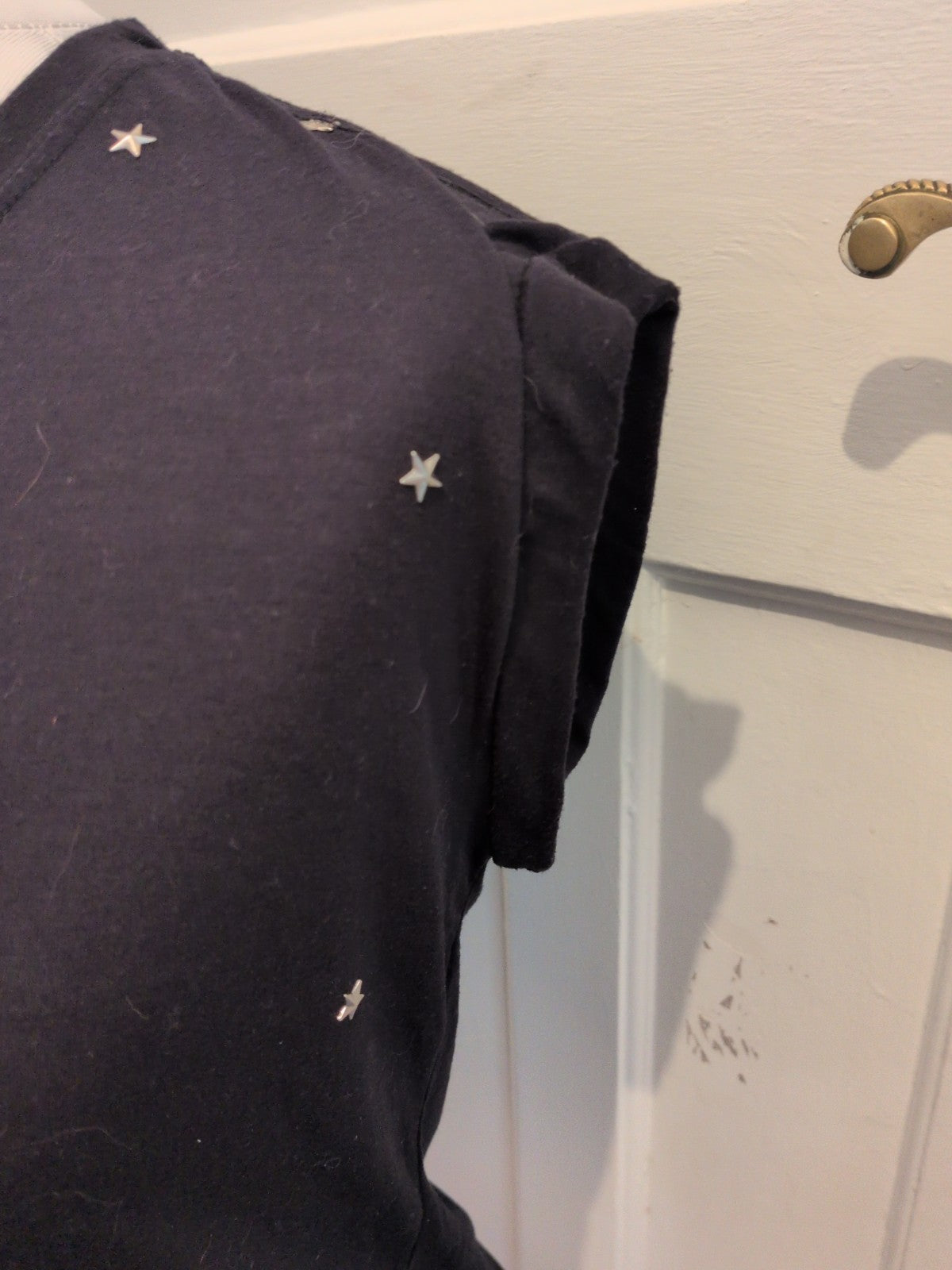 Primark 10 Black With Silver Stars Short Sleeve Blouse T-shirt
