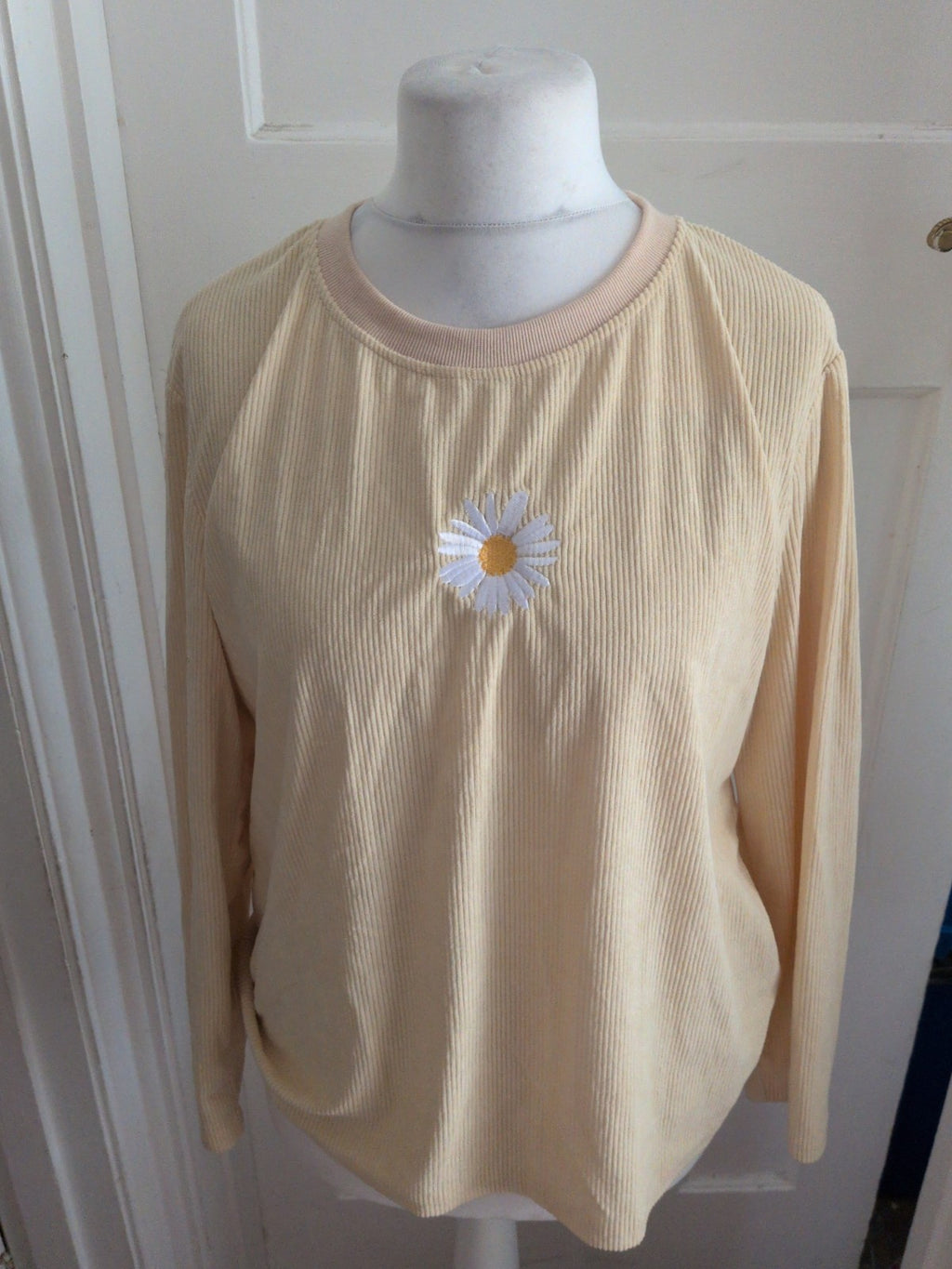 Shein Medium Yellow With Flower On Front Long Sleeve Ribbed Top