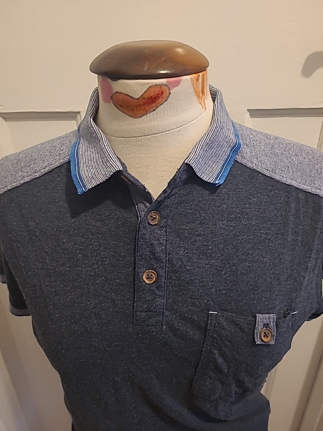 Mens Haywire Size Large Navy Grey Short Sleeve Polo Top