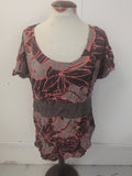 Ladies Evans Size 24 Grey And Brown Short Sleeve T-shirt