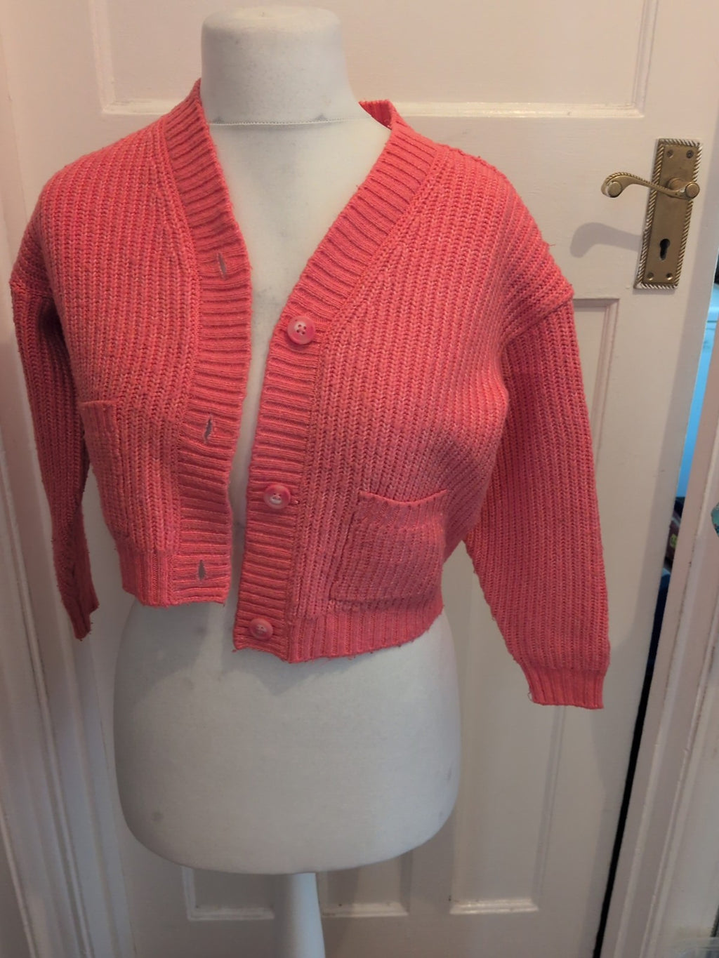 Pink Knit Ribbed Long Sleeve Cardigan
