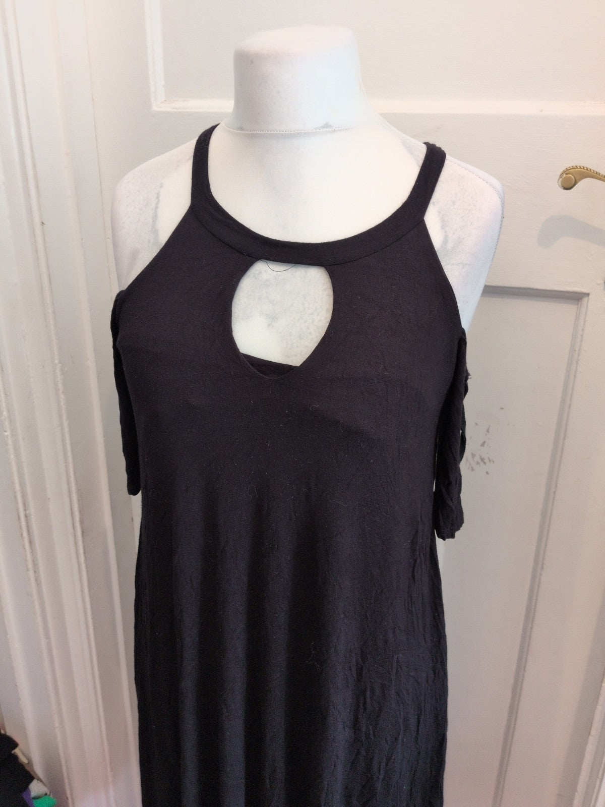 Large Black Cowl Neck Midi Short Sleeve Dress