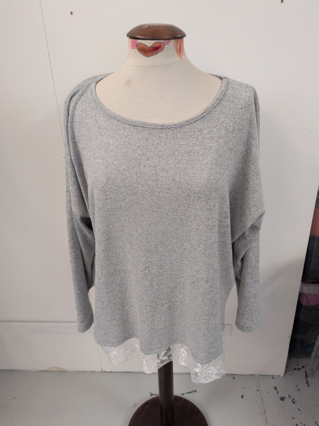 Dorothy Perkins XL Grey Long Sleeve White Frill Hem Blouse/Jumper