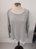 Dorothy Perkins XL Grey Long Sleeve White Frill Hem Blouse/Jumper