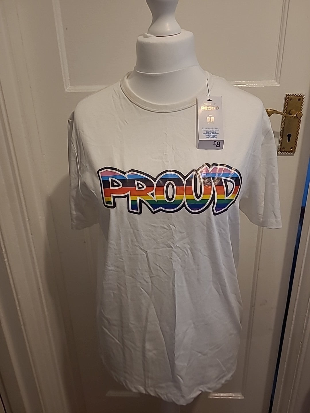 Brand New With Tags Men Primark Size Medium Pride White Sleeve T-shirt