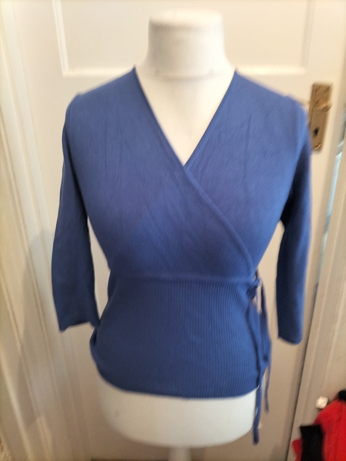 Ladies John Lewis Collection Size 10 Ribbed Blue V Neck Blouse