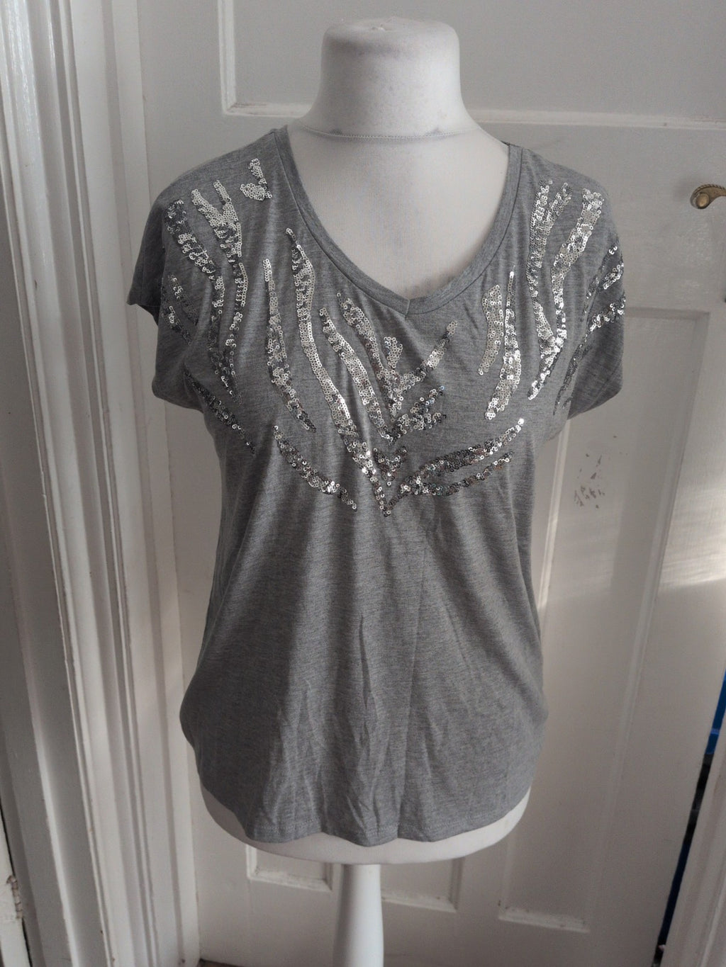 Tu 10 Grey With Silver Sequin Short Sleeve T-shirt