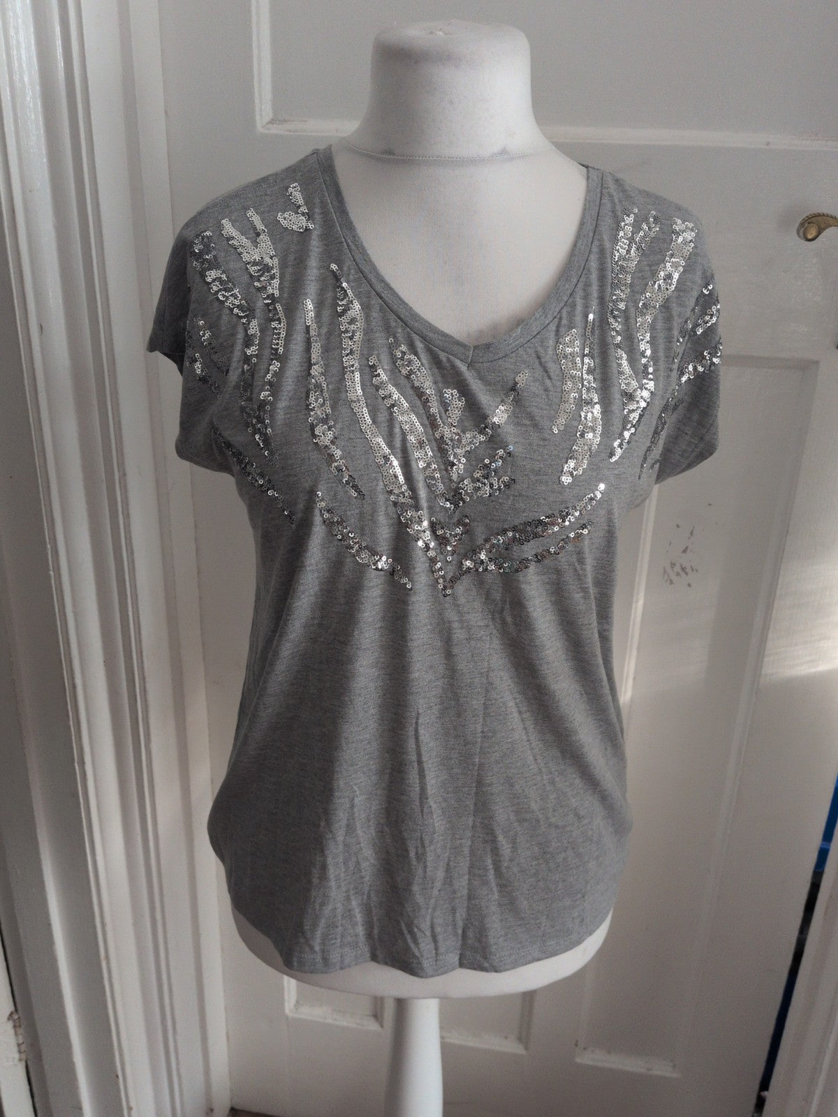 Tu 10 Grey With Silver Sequin Short Sleeve T-shirt