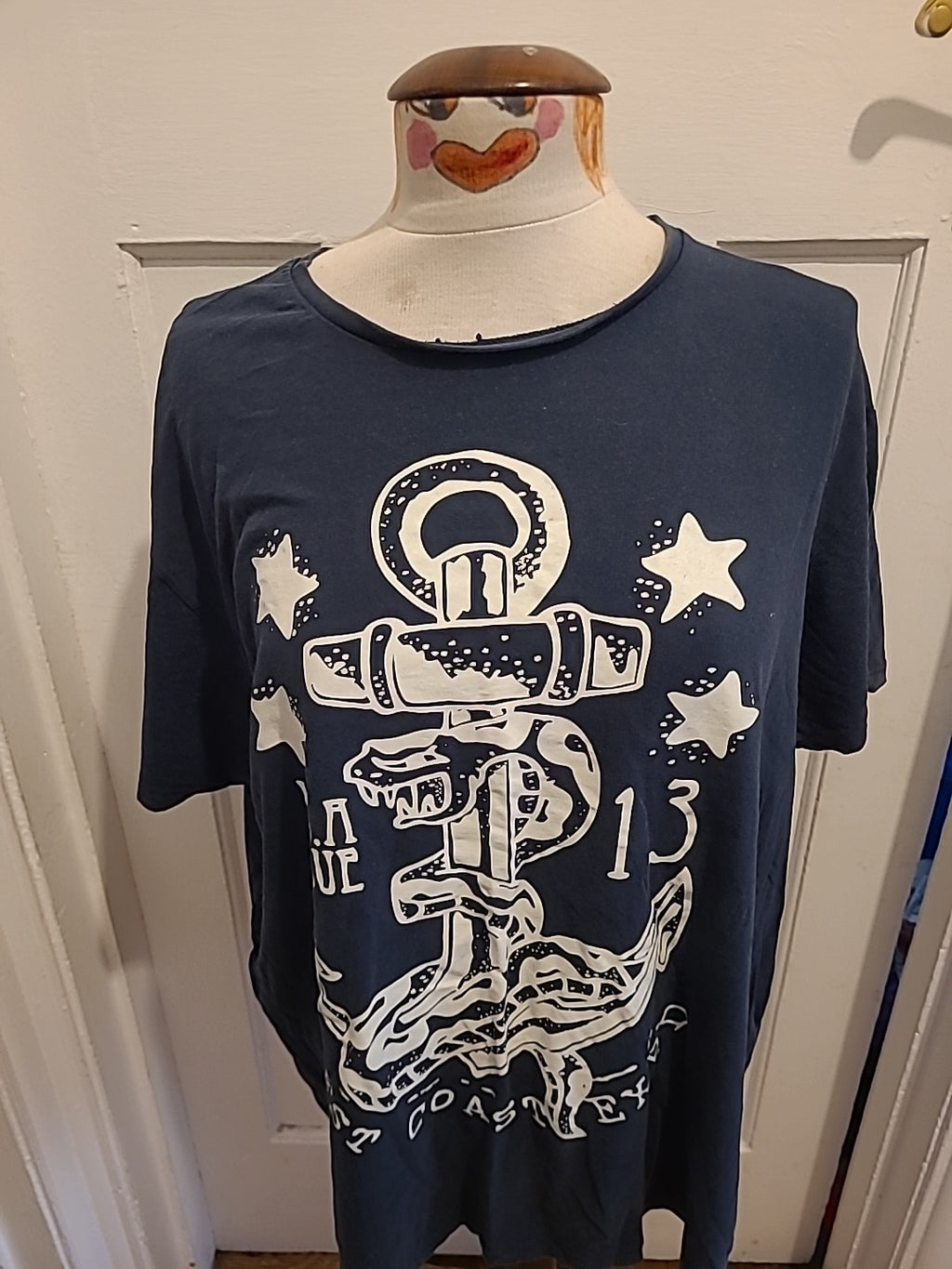 Mens Primark Size 2XL Navy Print "West Coast" Tshirt
