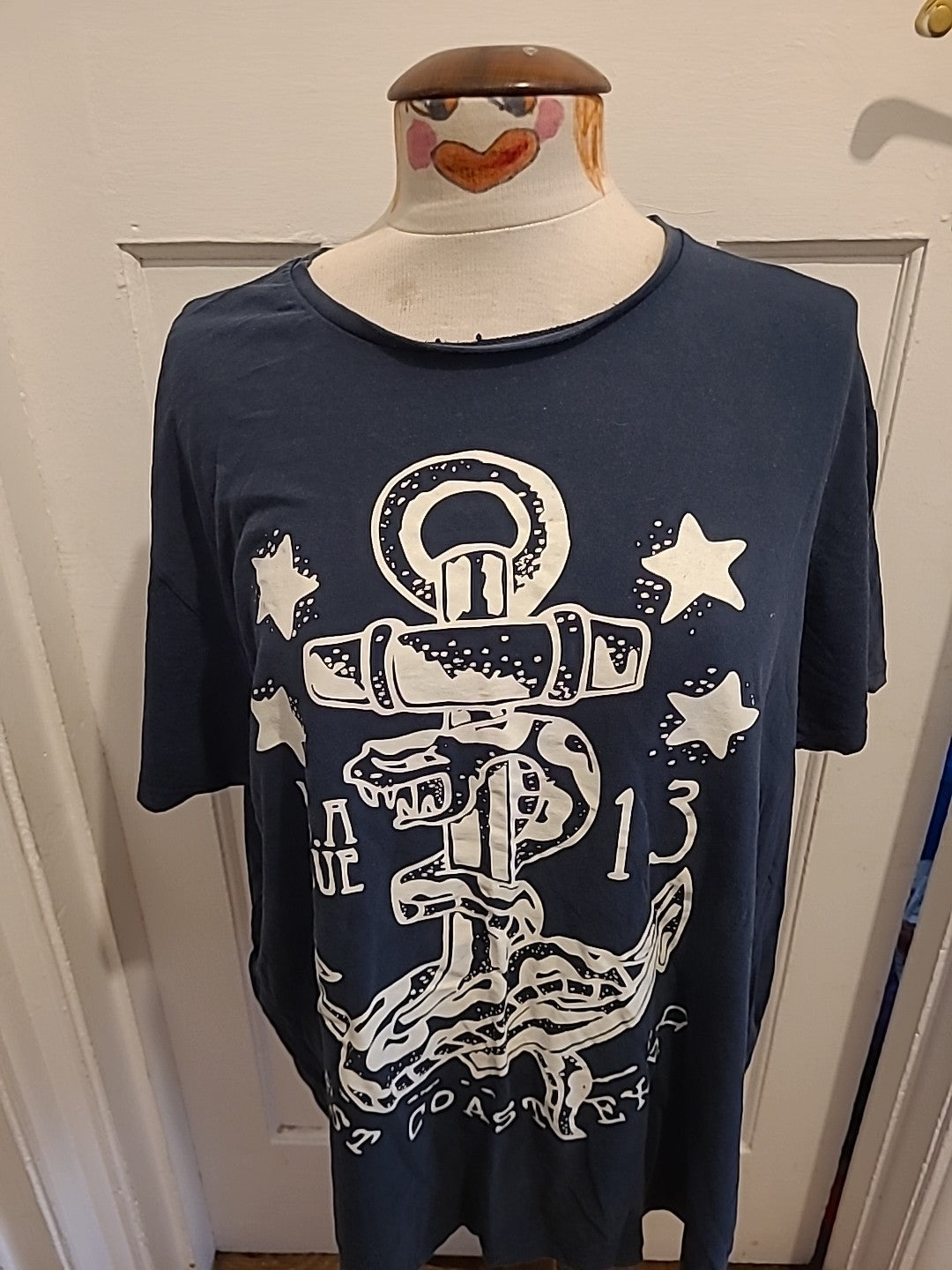 Mens Primark Size 2XL Navy Print "West Coast" Tshirt