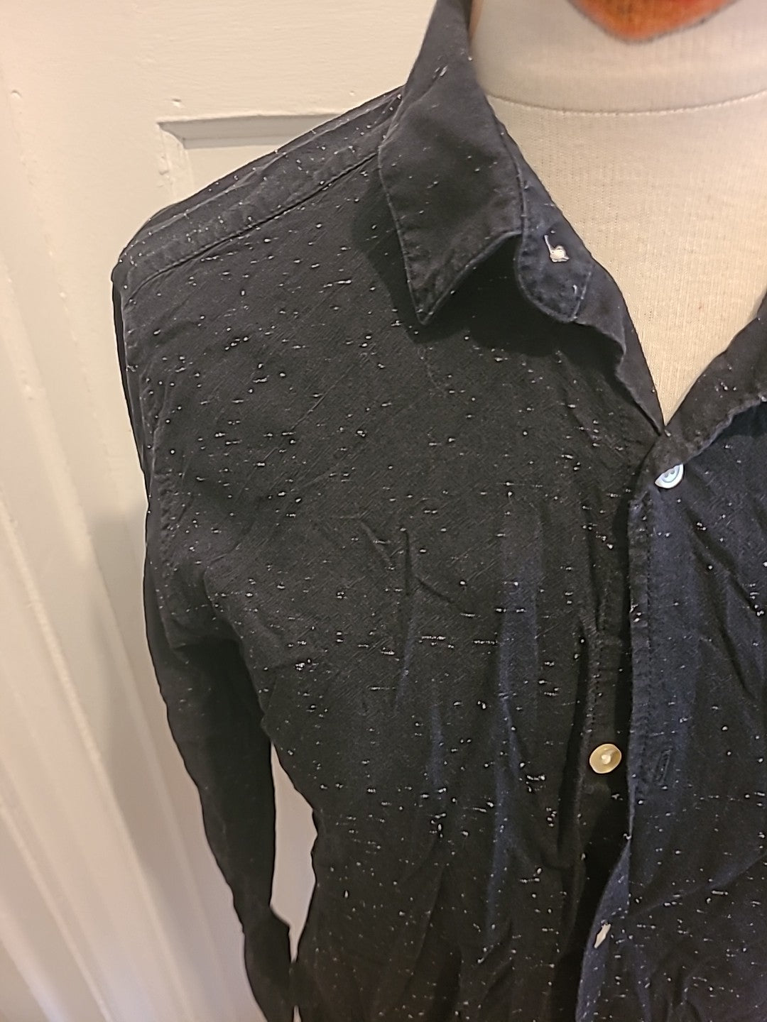 Mens Next Size Medium Black With White Dash Detail Long Sleeved Shirt