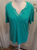 Damart 22/24 Organic Cotton Turquoise Short Sleeve Blouse