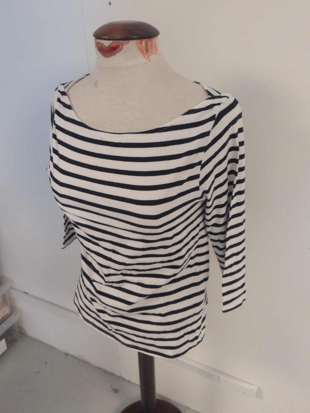 New Look 14 Organic Cotton 14 Navy And White Stripe 3/4 Sleeve T-shirt