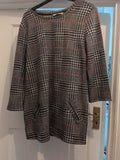 Tu 10 Black Check With Orange 3/4 Sleeve Knee Length Dress