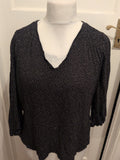 Fatface 14 Black Spotty Long Sleeve V Neck Blouse