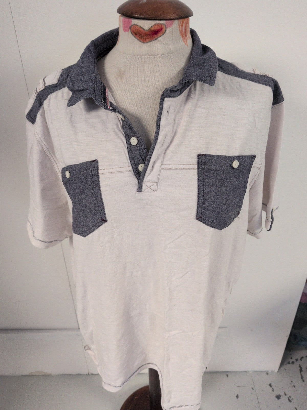 Next 2XL White And Grey Short Sleeve Polo Shirt