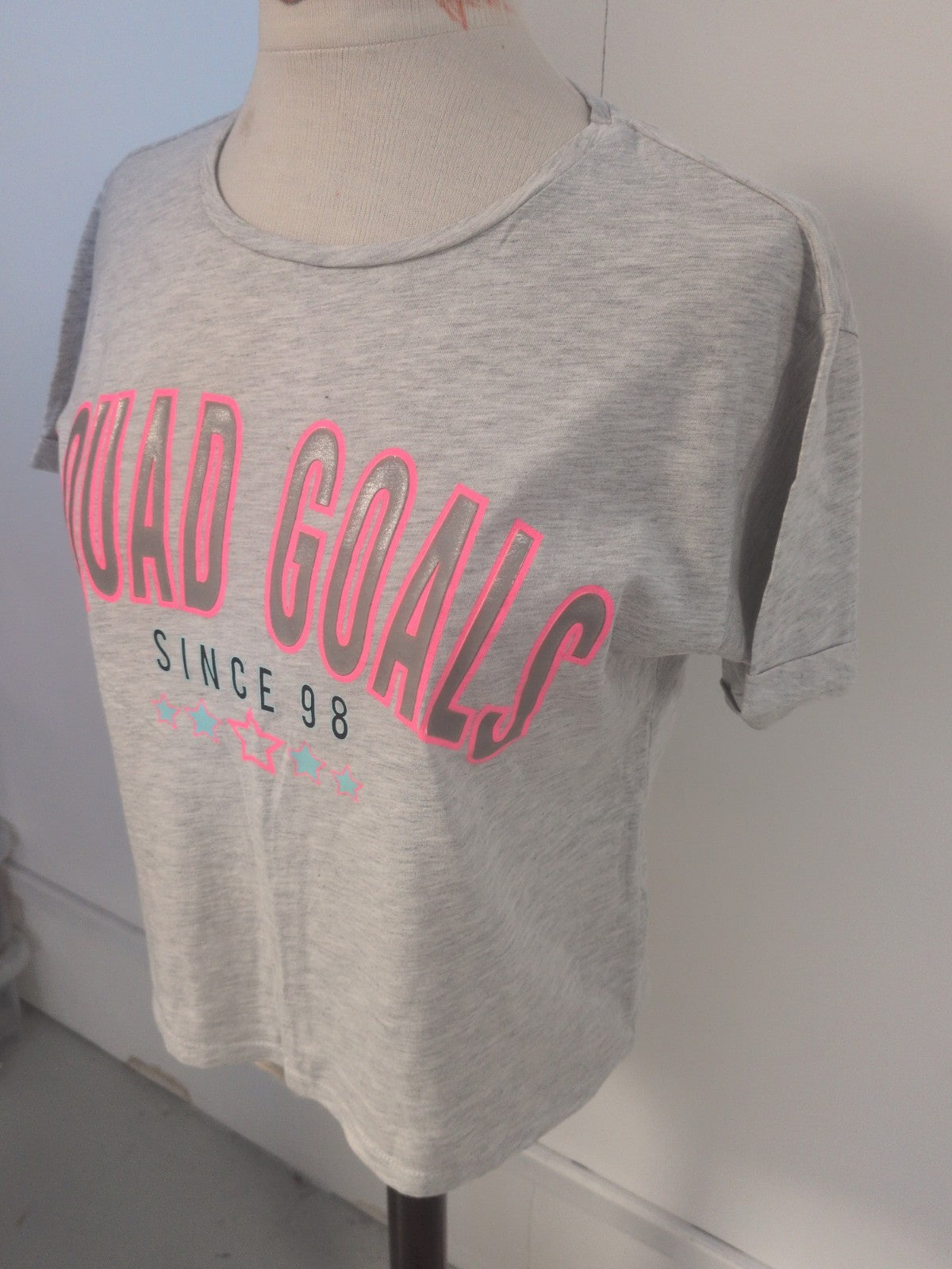 Primark Active 13-14 Years Girls Printed Grey Short Sleeve T-shirt