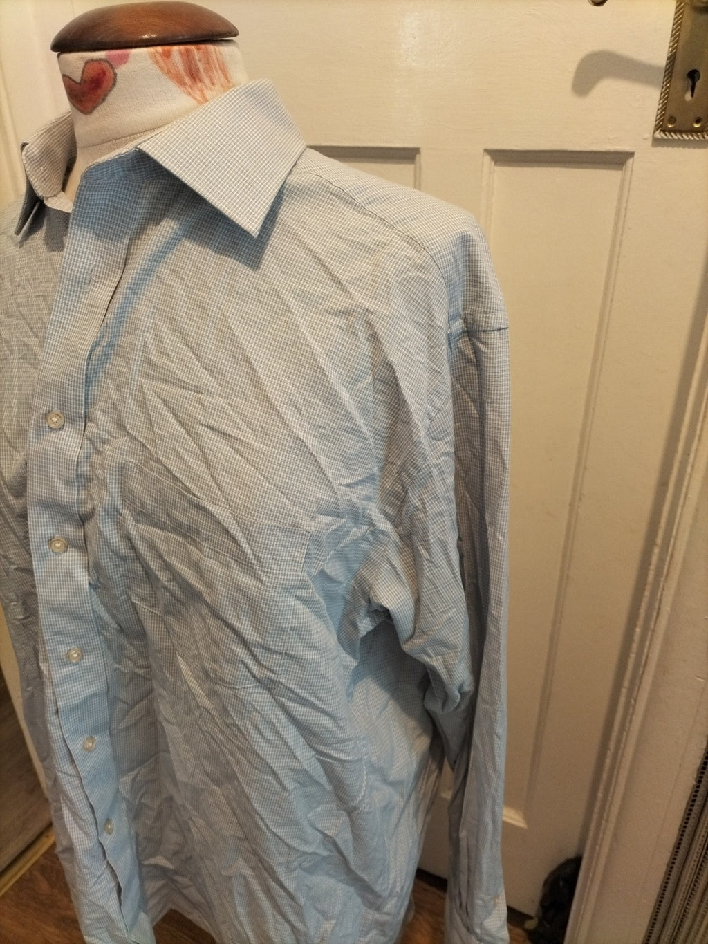 Mens Dehavilland Size 16" Blue Brown Check Long Sleeved Formal Shirt