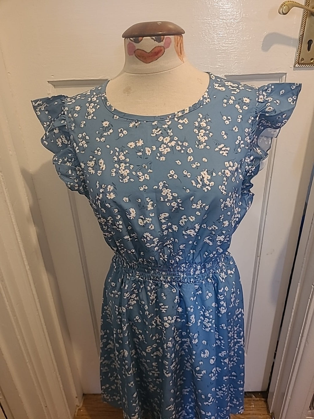Ladies Size XL Blue Daisy Cap Sleeved Dress