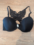 75D Black Wired And Padded Bra With Lace Back