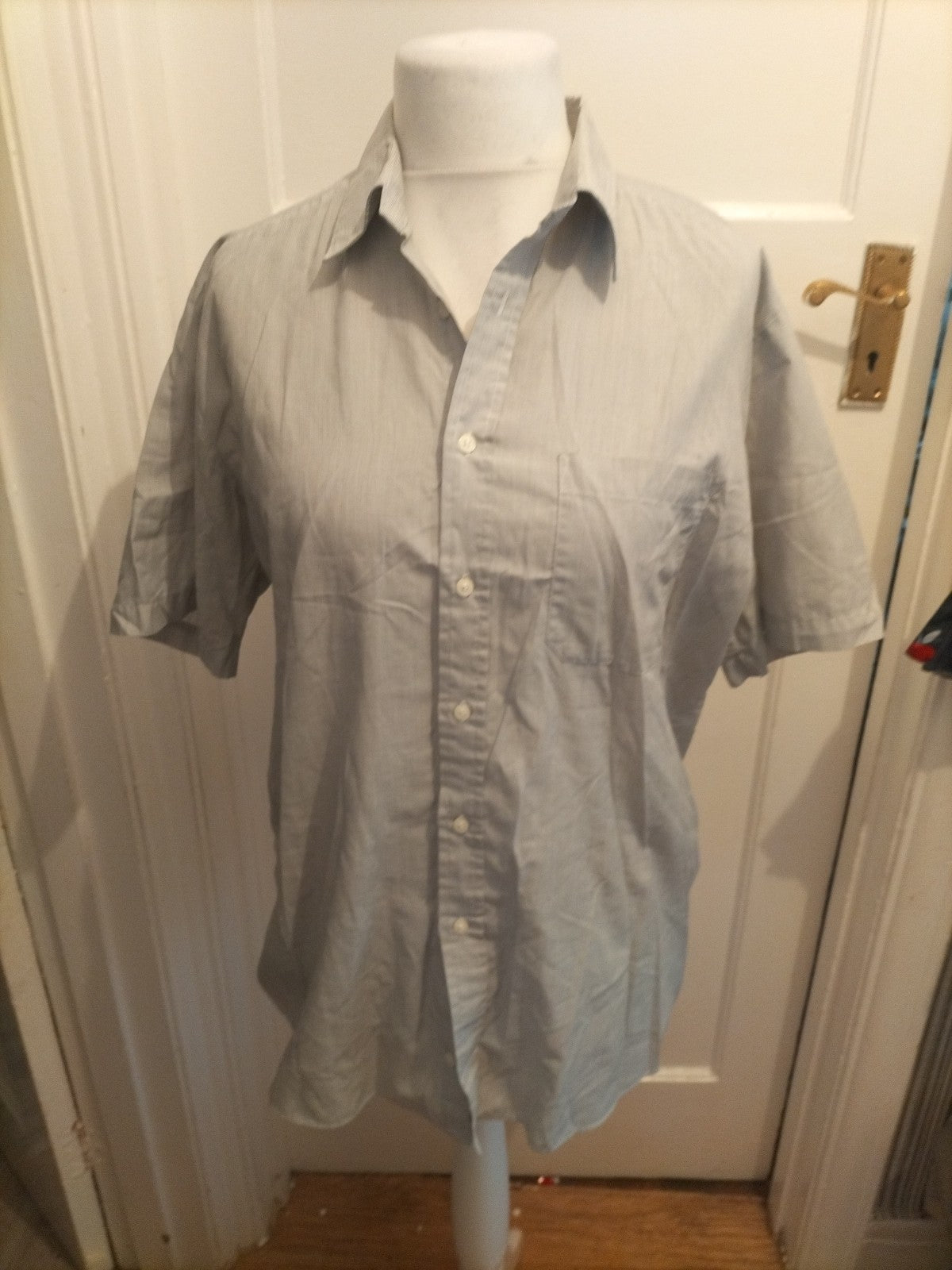 Mens St Michael Size 16" Grey Fine Line Stripe Short Sleeved Shirt