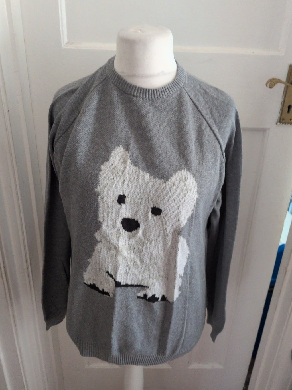 Cotton Traders Small Grey With A White Dog Image Long Sleeve Jumper