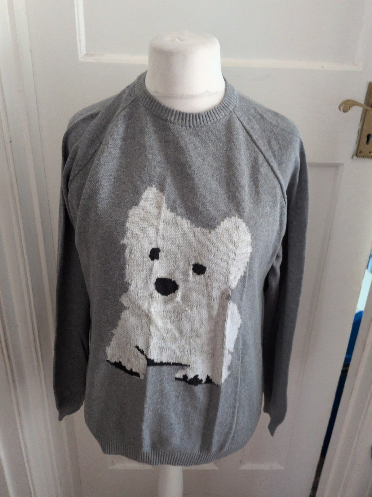 Cotton Traders Small Grey With A White Dog Image Long Sleeve Jumper