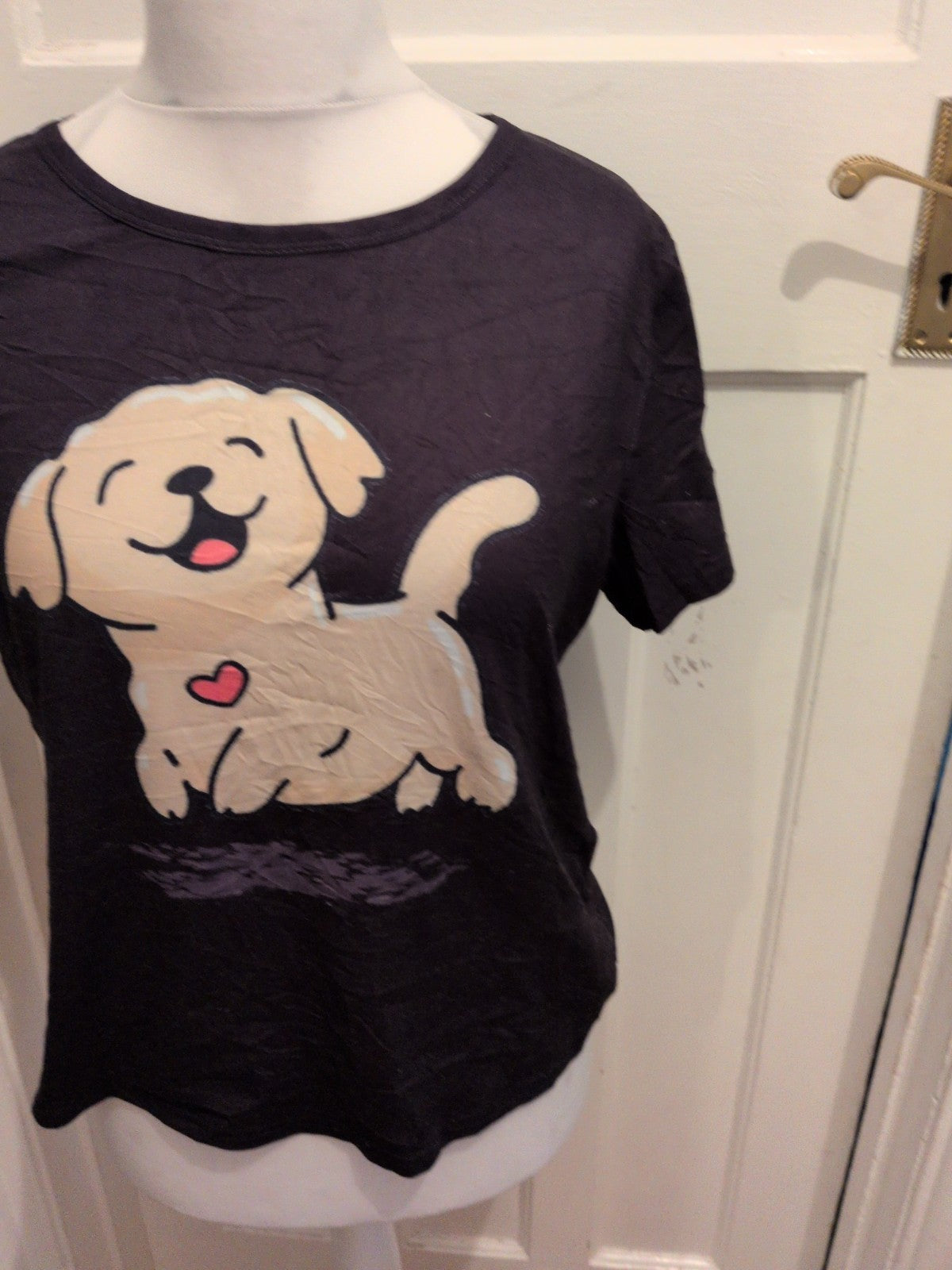 Large Ladies T-shirt Black Puppy Print