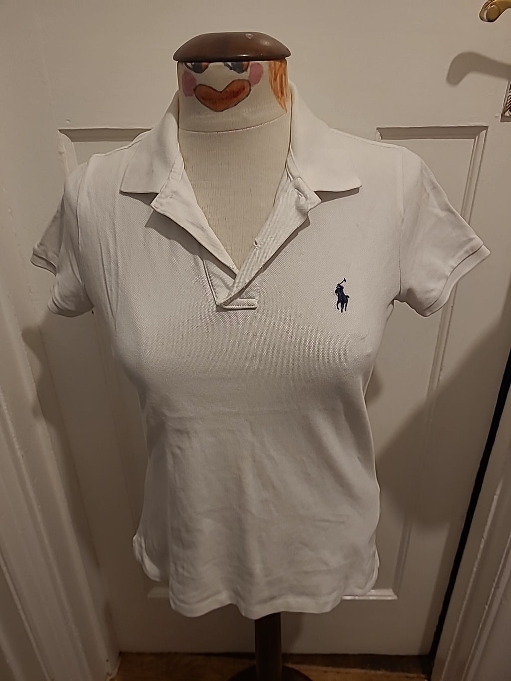 Mens Polo By Ralph Lauren Size Medium White Skinny Polo(mark On Collar)