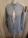 Mens Primark Size L Navy And White Sotty Aztec Slim Fit Shirt Long Sleeve