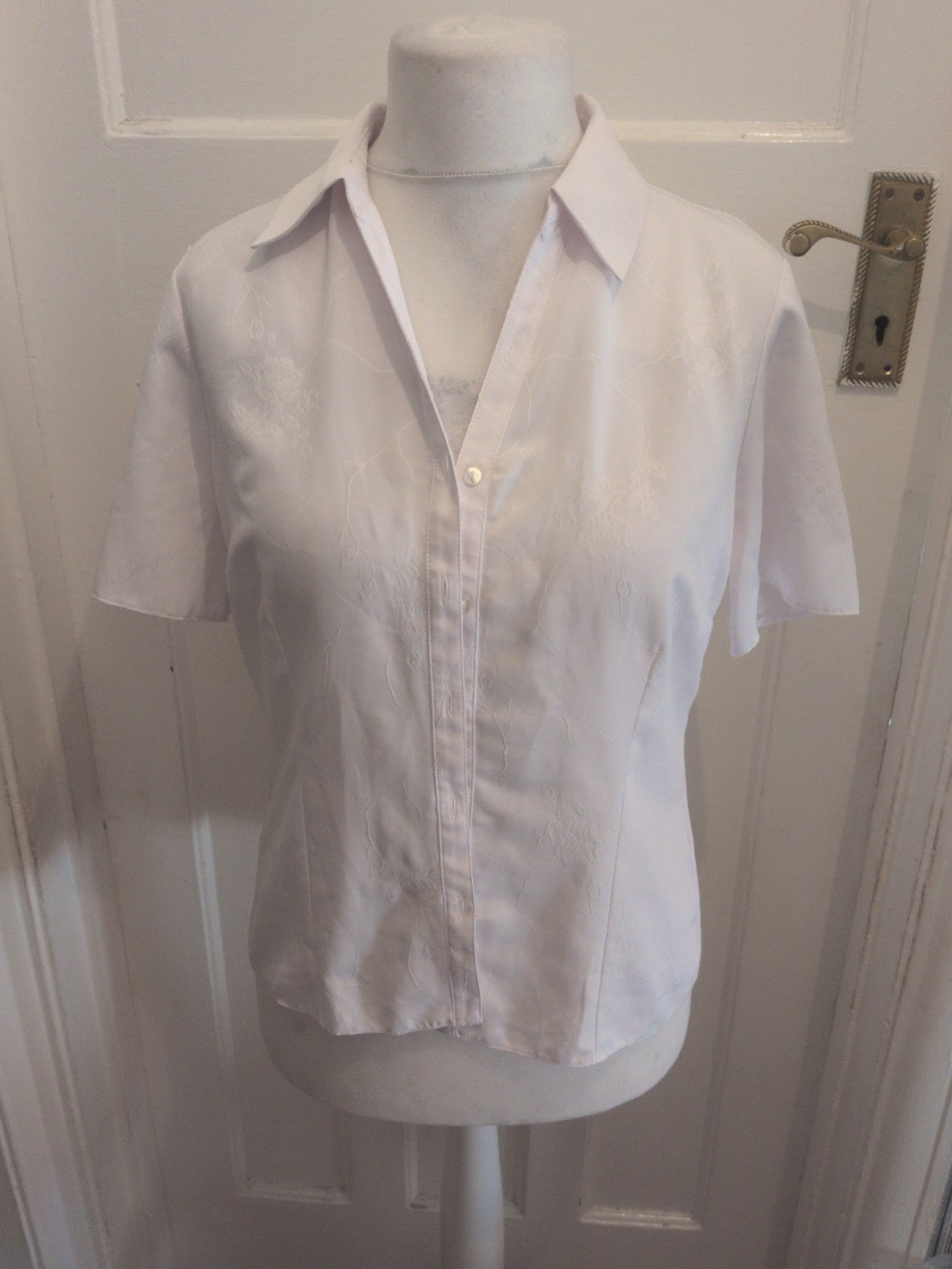BHS 12-14 White Collared Short Sleeve Shirt