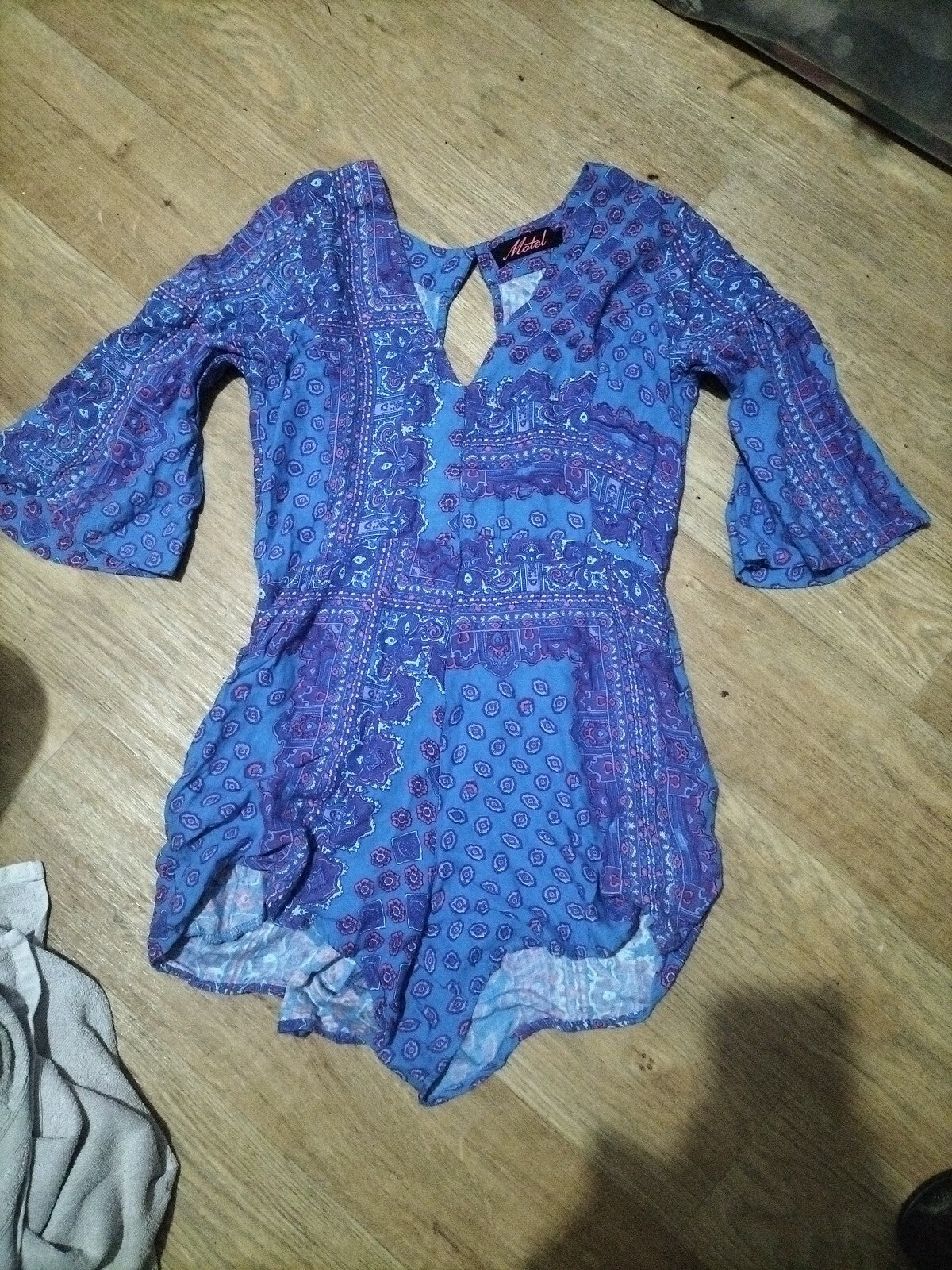 Ladies Motel Size Small Multicoloured Playsuit 3/4 Length Sleeves