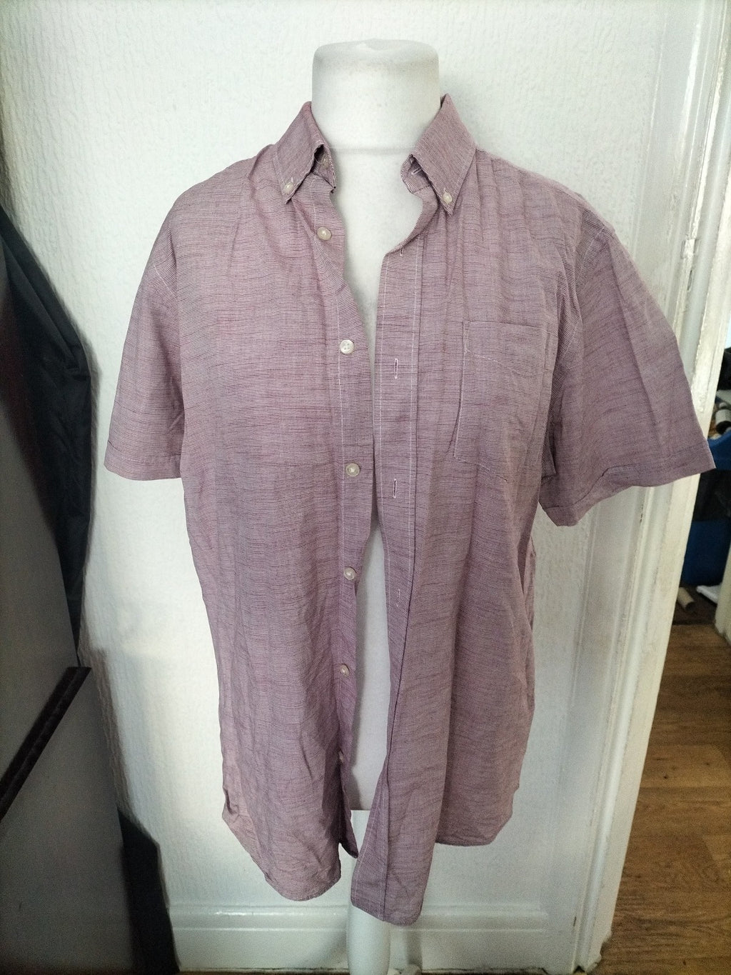 Mens Maine New England Size Large Purple/White Fleck Short Sleeved Shirt