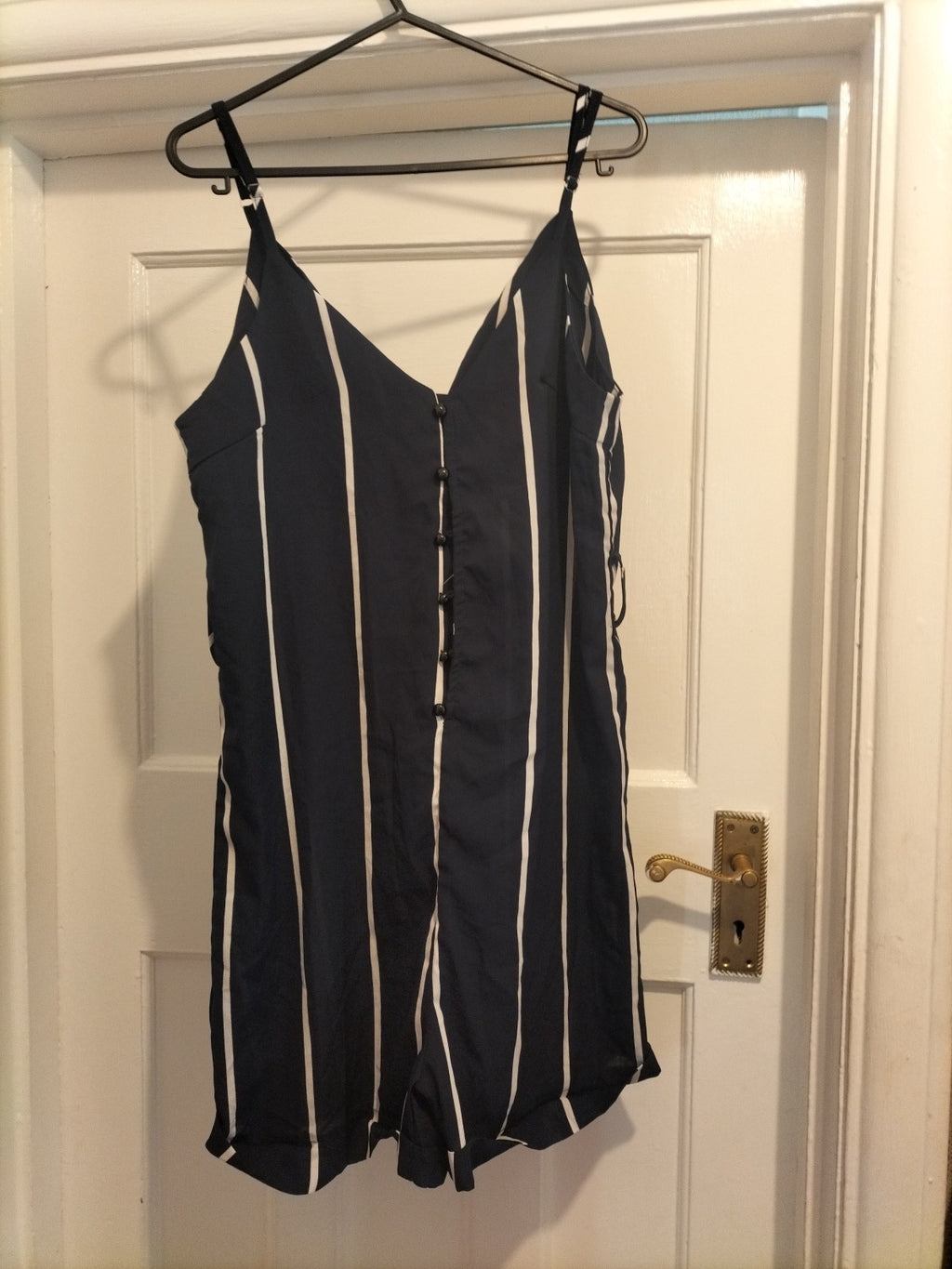 Ladies Size Small Navy White Striped Sleeveless Buttoned Dress