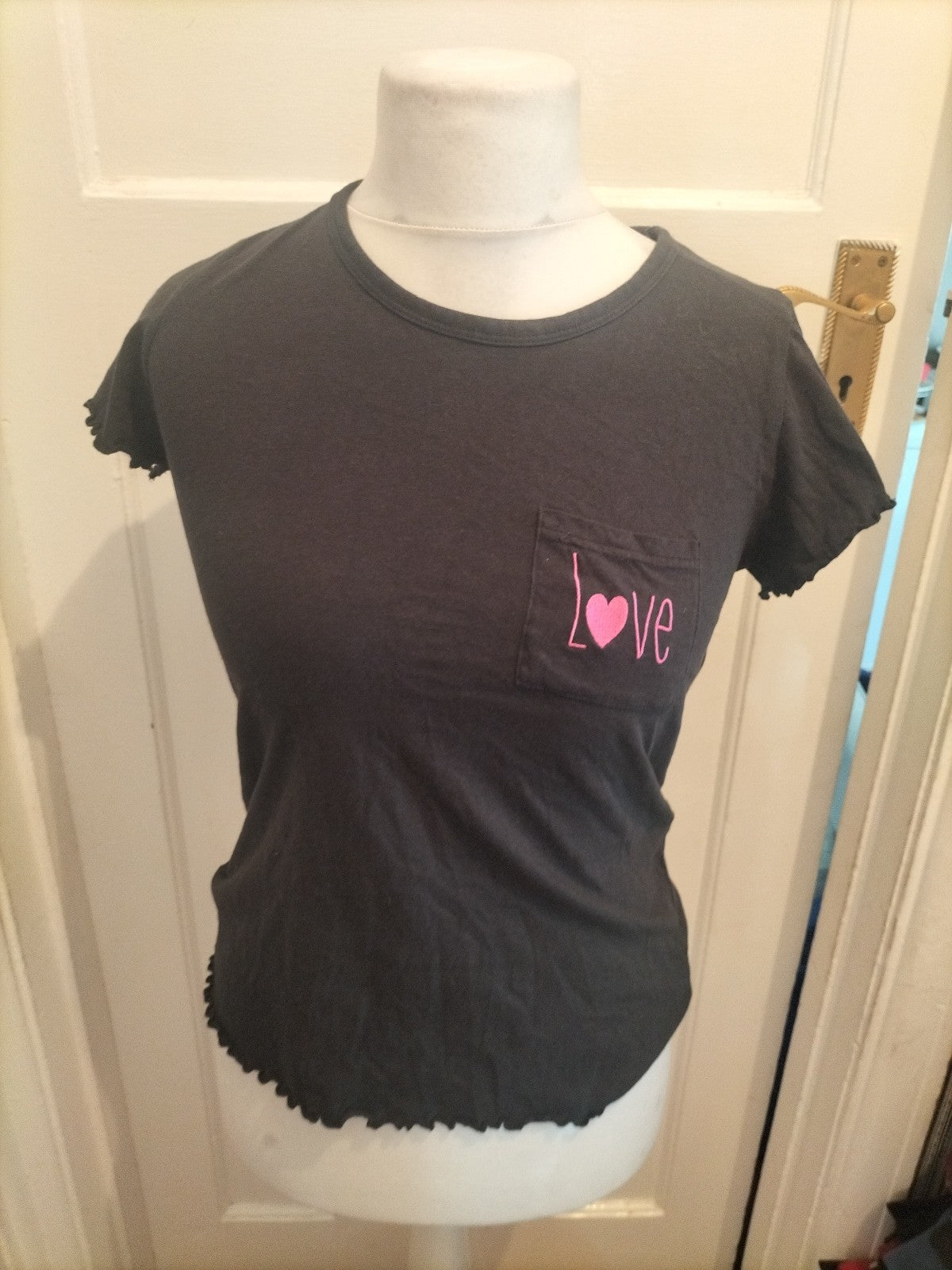 Ladies Love To Dream Size 8-10 Black Love Short Sleeve Pyjama Top