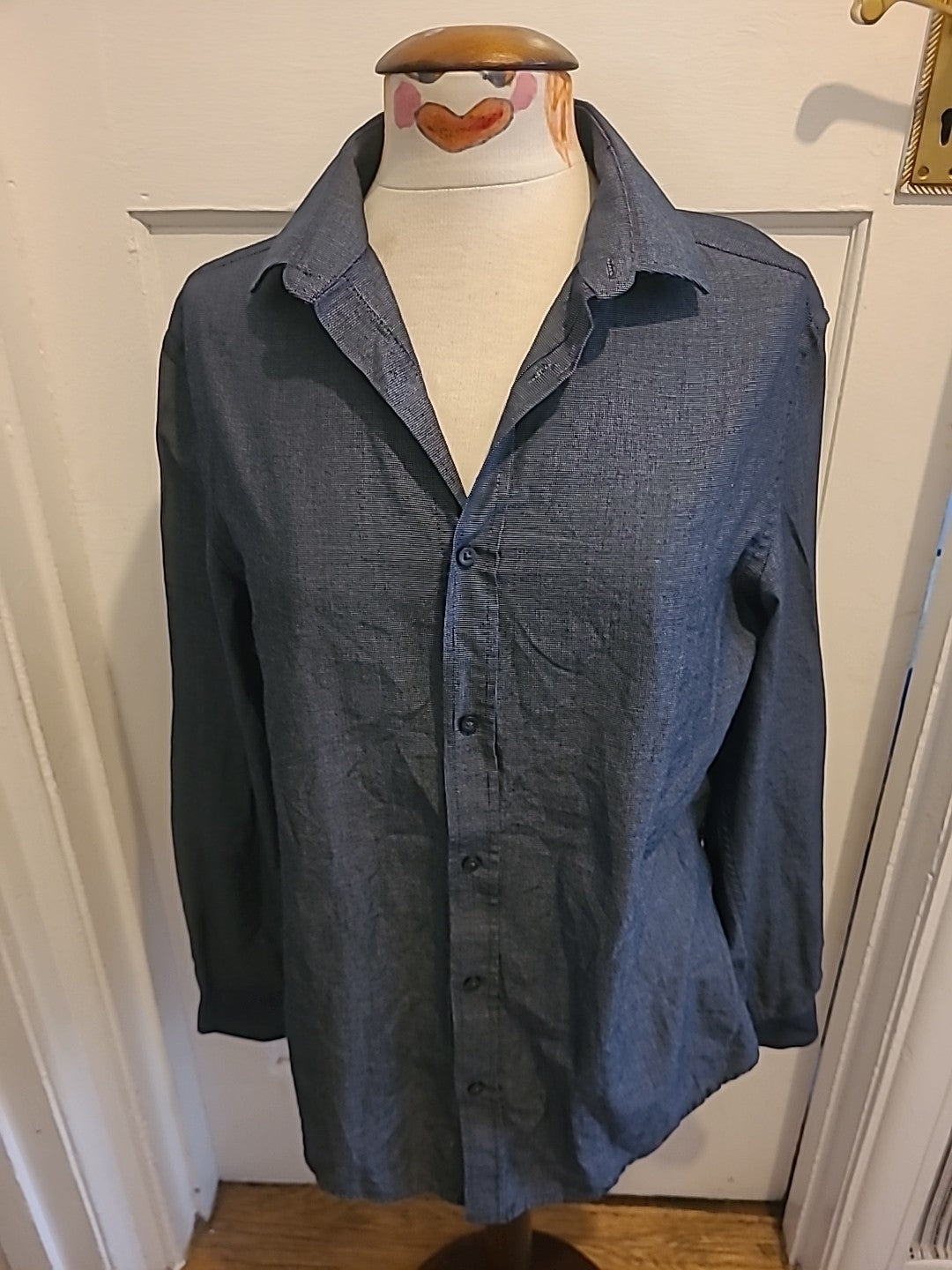 Mens George Size 15.5" Regular Fit Navy/Silver Fleck Long Sleeved Shirt
