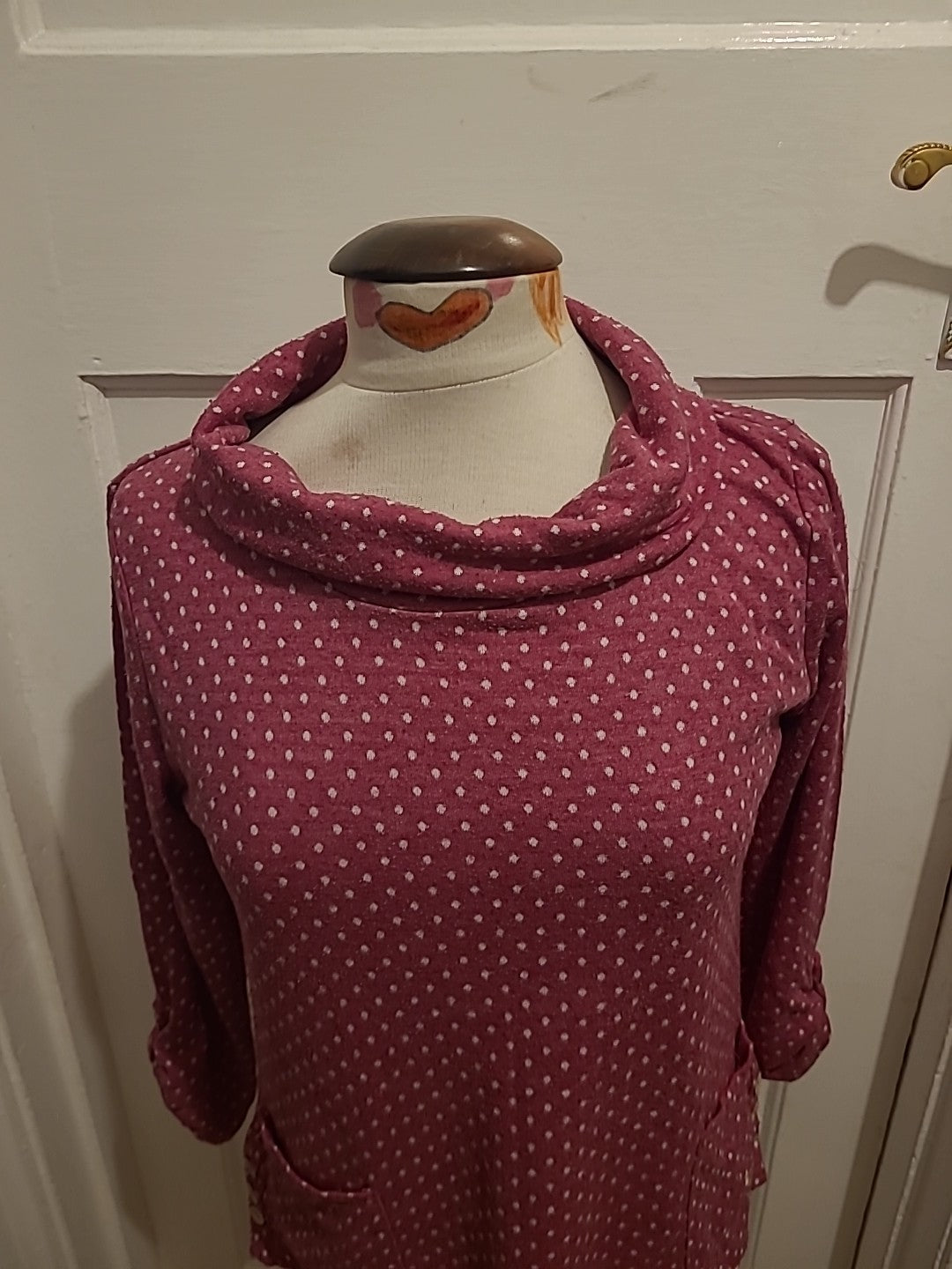 Ladies Country Rose Size 8 Purple/White Spotted Roll Neck Blouse