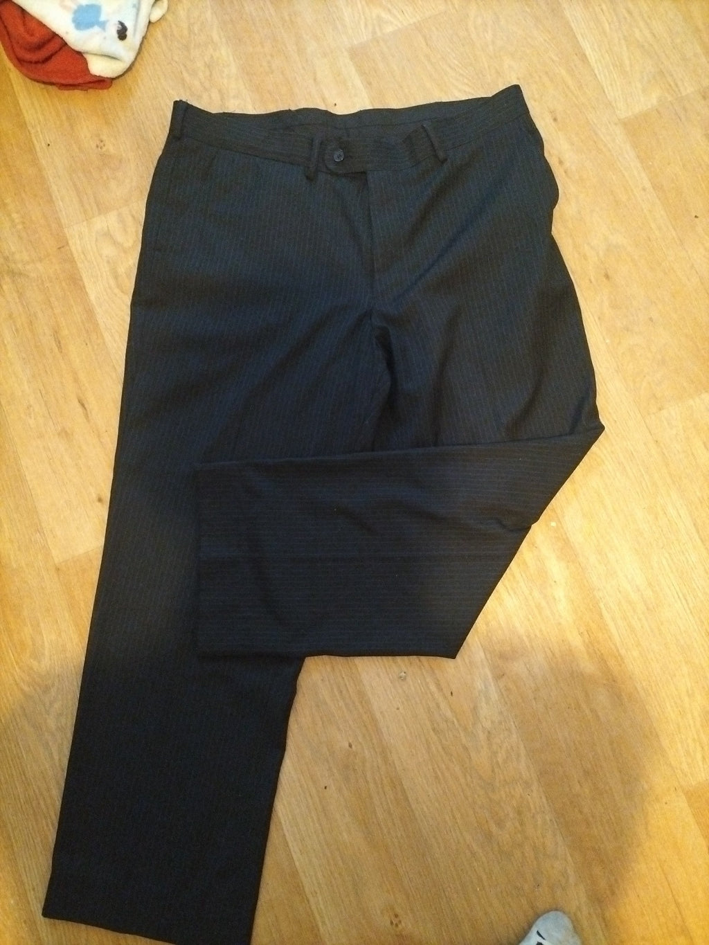Mens 38S Black Pinstripe Trousers