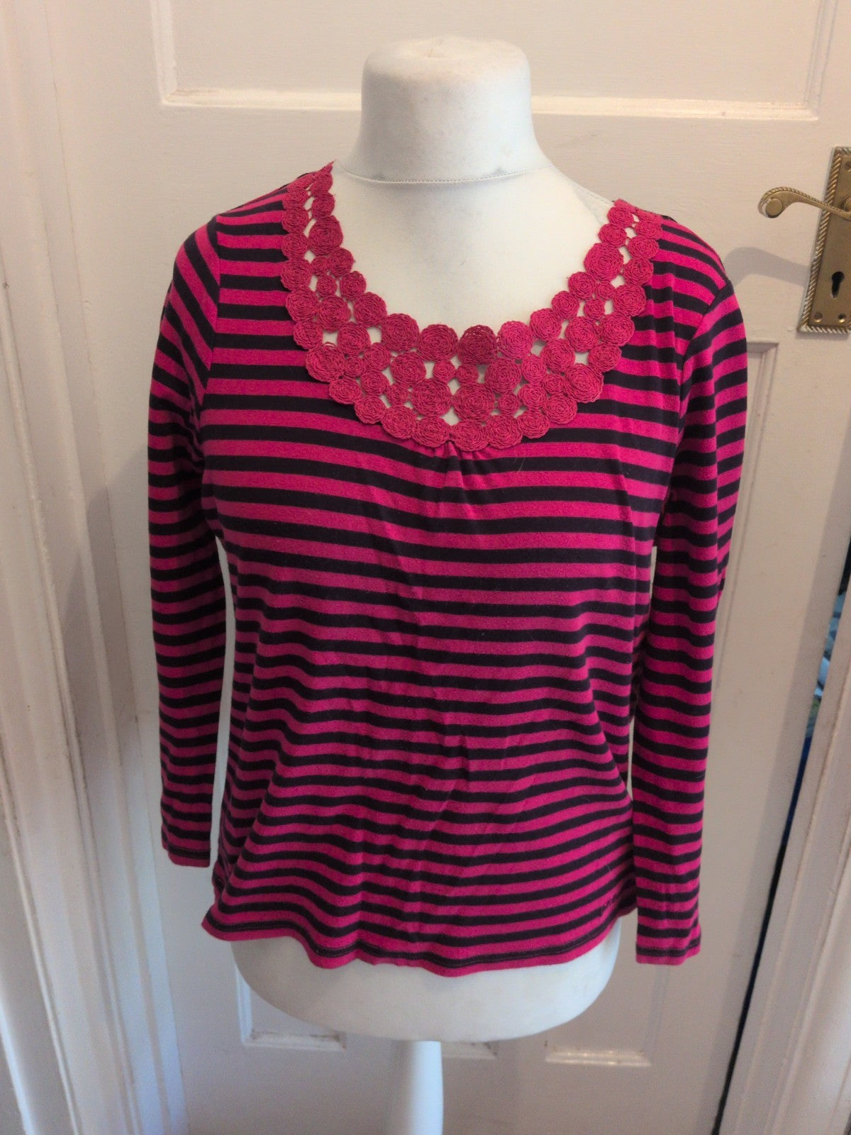 Maine New England 16 Pink Stripe Long Sleeve Blouse