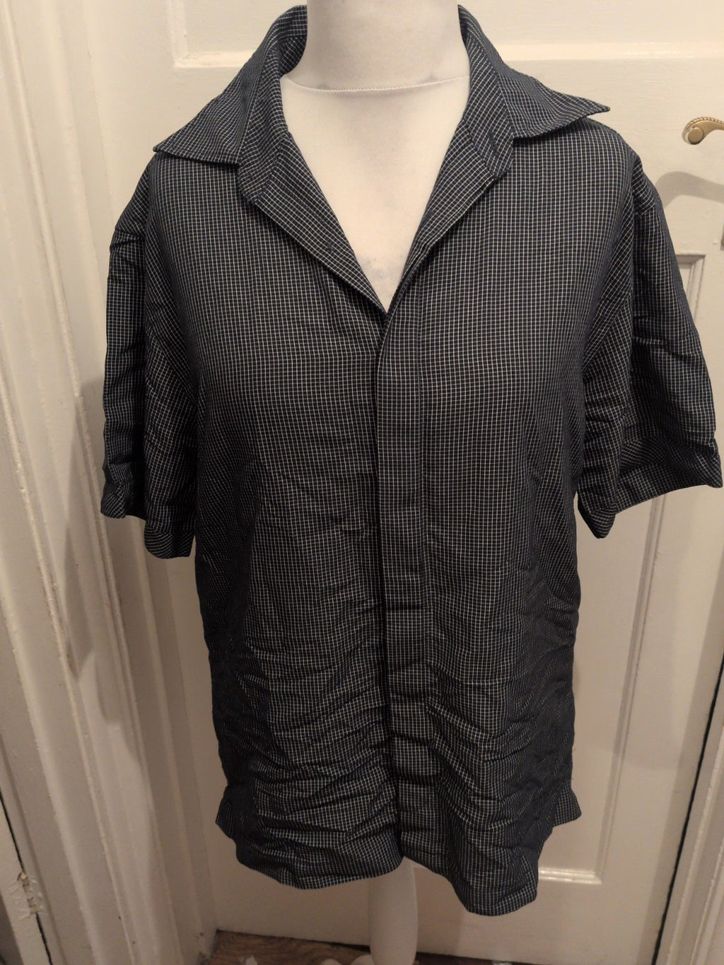 Next L Dark Navy Check Short Sleeve Shirt