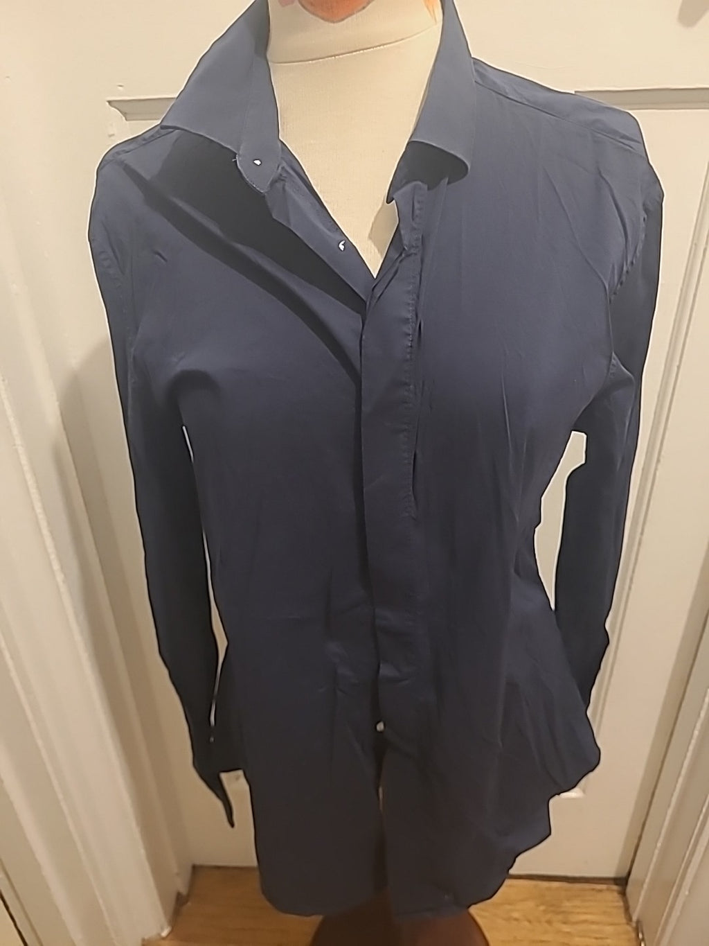 Mens H&M Size Large Navy Skinny Fit Long Sleeved Shirt
