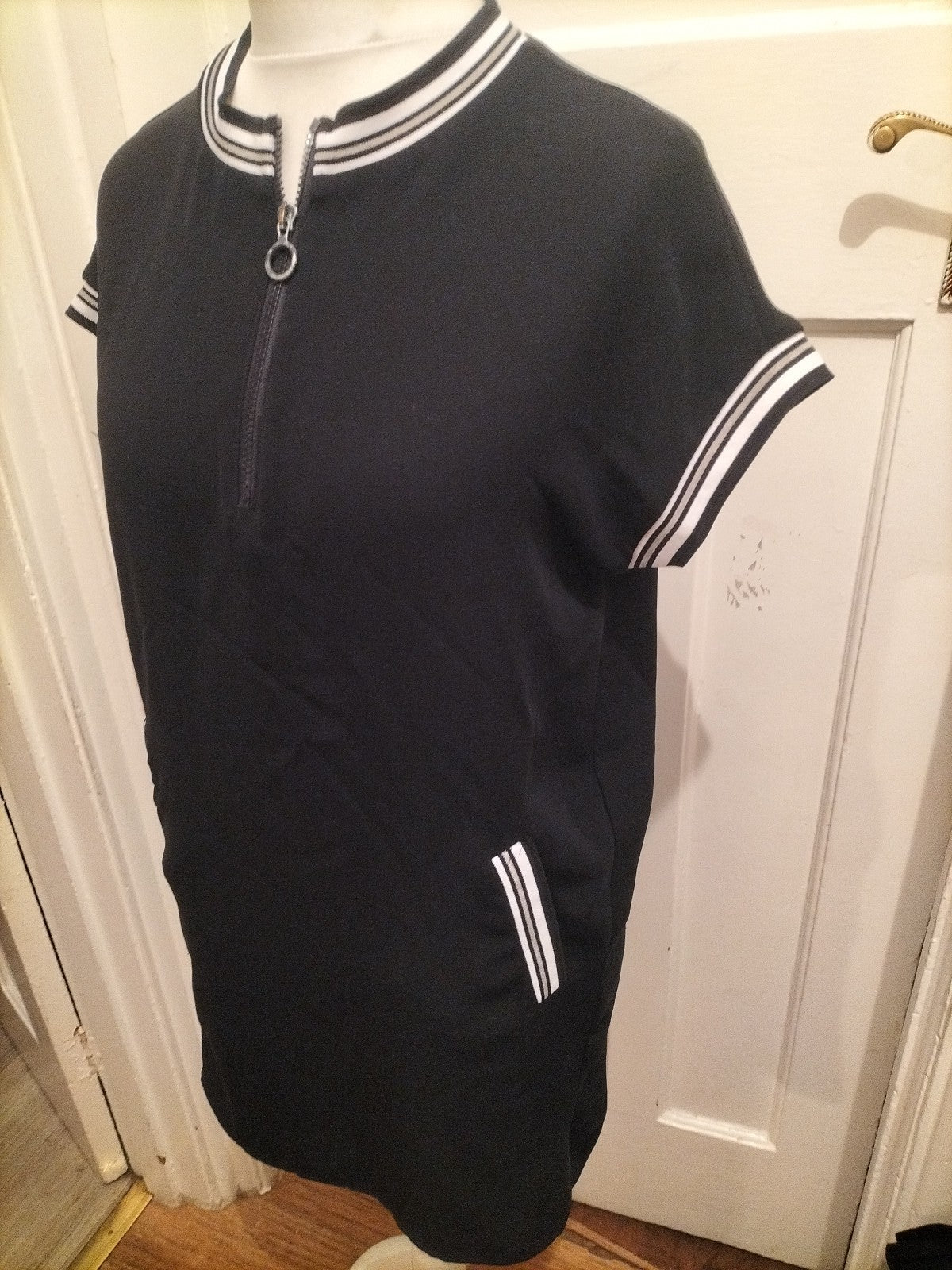 Zara Basic Small Navy Semi Zip Short Sleeve Dress