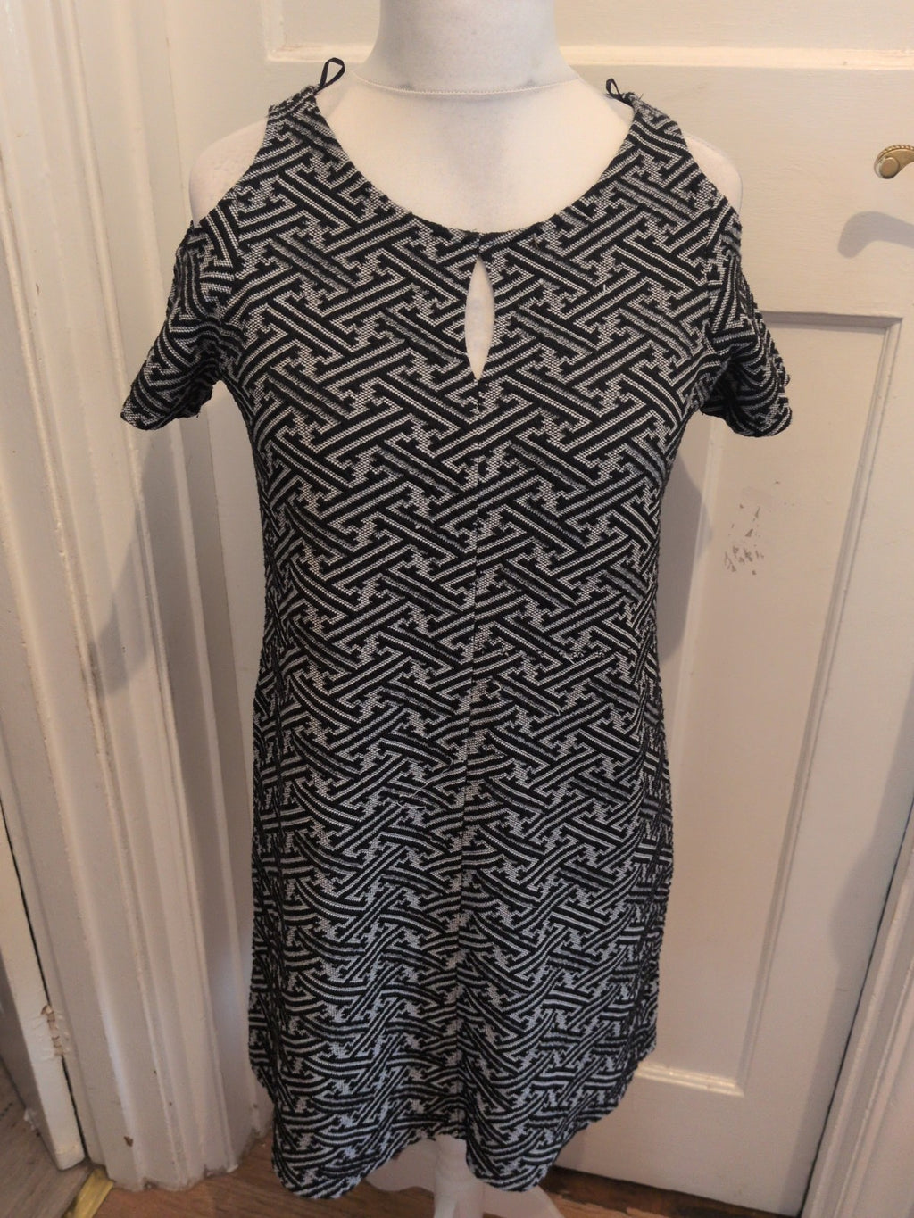 Next 14 Grey And Black Open Shoulder Short Sleeve Dress