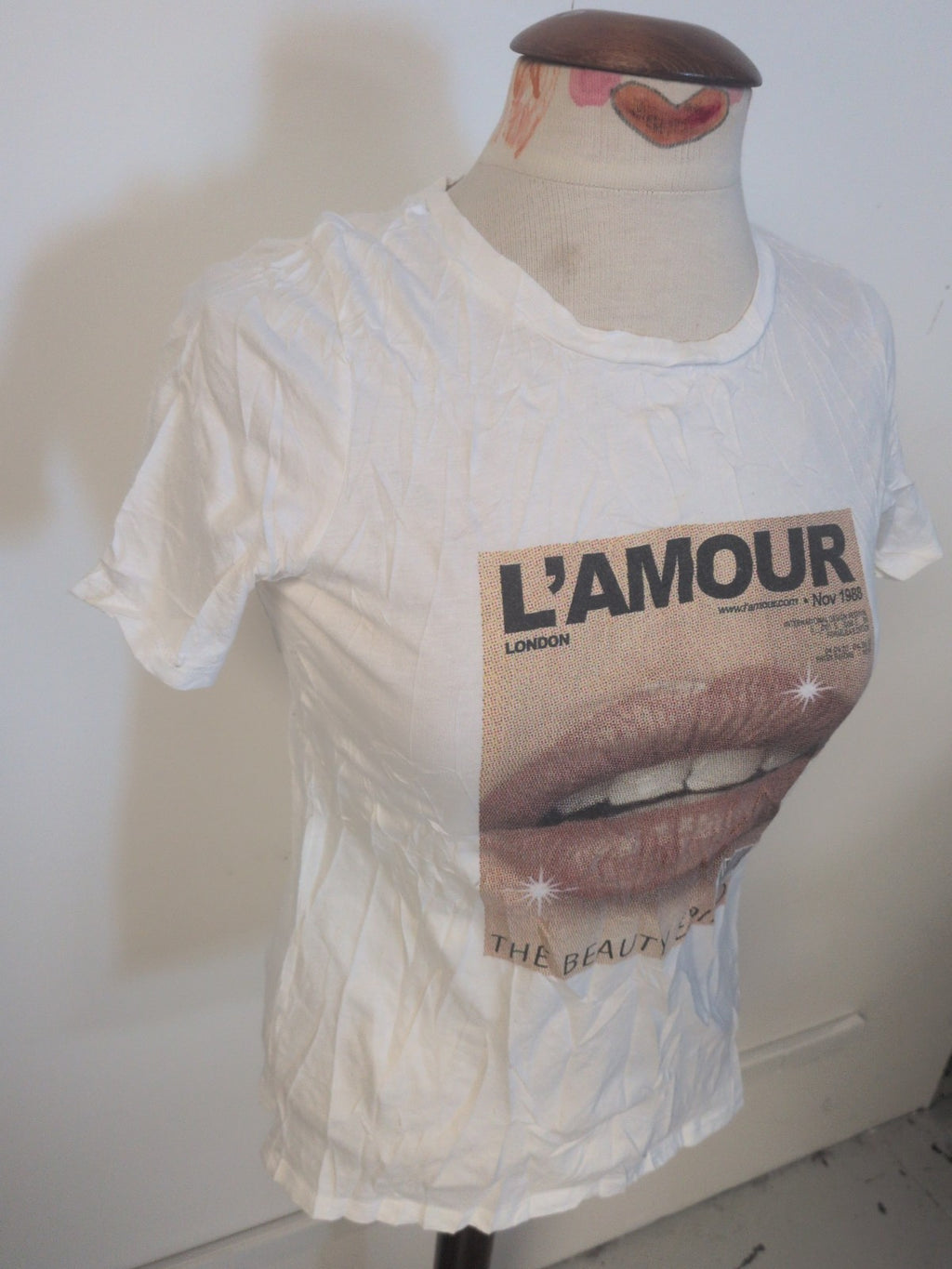 Ladies River Island Size 6 White Print Short Sleeve T-shirt